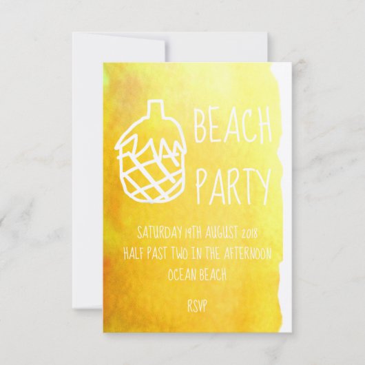 Gelbe Ananas Aquarell Modernes Beach Party Einladung (Vorderseite)