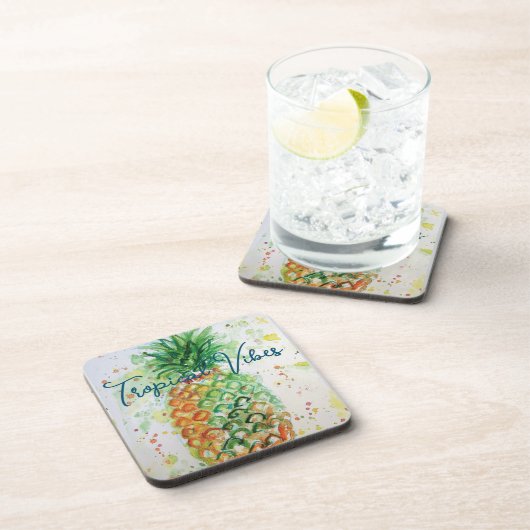 Gelbe Ananas Fruchtstrasse tropische Stäbe Getränkeuntersetzer (Rechte Seite)