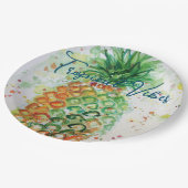 Gelbe Ananas Fruchtstrasse tropische Stäbe Pappteller (Schrägansicht)