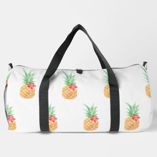 Gelbe Ananas mit rosa Blume Nahtloses Muster Duffle Bag (Rückseite)