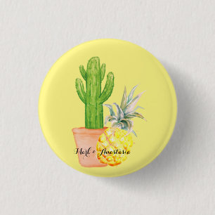 Gelbe Ananas und Kakteen der modernen Liebe Button