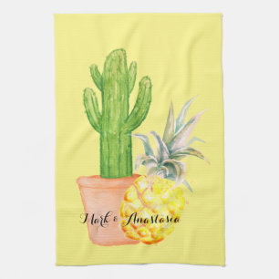 Gelbe Ananas und Kakteen der modernen Liebe Geschirrtuch