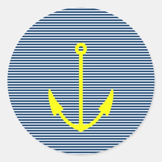 Gelbe Ankerkleber mit marineblauen Streifen Runder Aufkleber (Vorderseite)