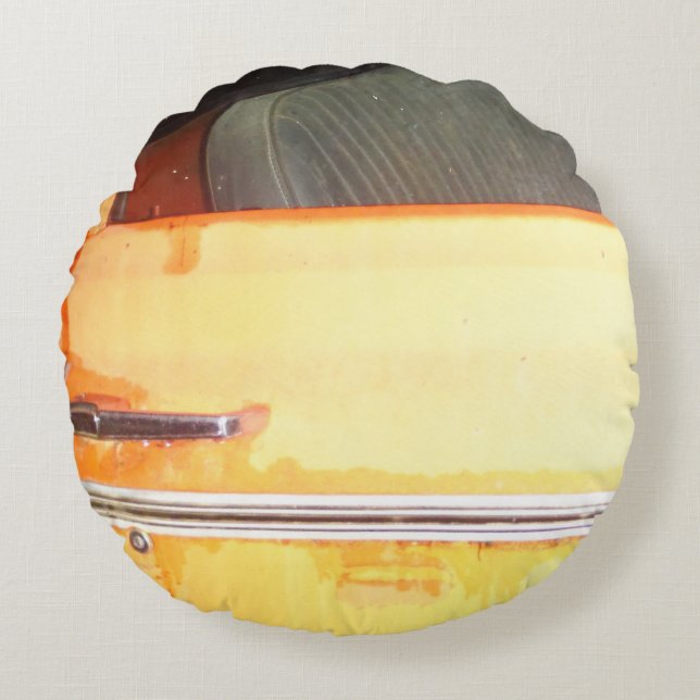 Gelbe antike Auto silbernen Schnitt Rundes Kissen (Vorderseite)