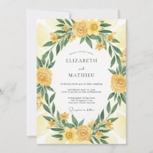 Gelbe Antiquitäten-Rosen-Kranz-Hochzeit Einladung