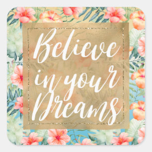  Gelbe Aqua Rosa Pfirsich Hibiskus Blumen Gold Tra Quadratischer Aufkleber