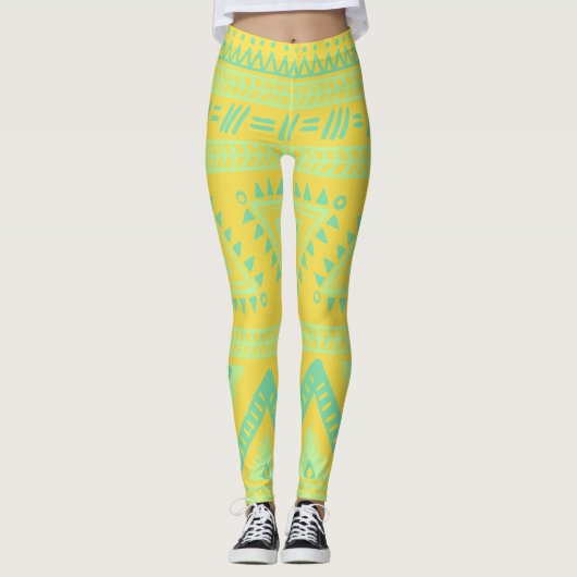 Gelbe Aqua-Tribal-Leggings Leggings (Vorderseite)