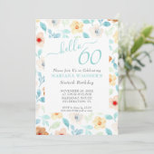 Gelbe Aquamarine Blütenschrift Elegant Script 60.  Einladung (Stehend Vorderseite)