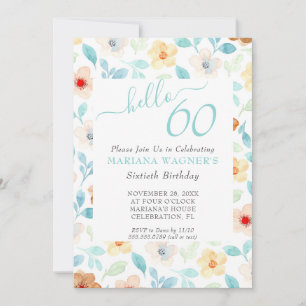 Gelbe Aquamarine Blütenschrift Elegant Script 60. Einladung