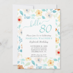 Gelbe Aquamarine Blütenschrift Elegant Script 80.  Einladung