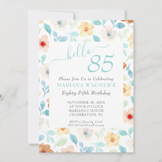 Gelbe Aquamarine Blütenschrift Elegant Script 85.  Einladung (Vorderseite)