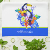 Gelbe Aquamarine Tukanvögel Tropische Blume Geschirrtuch (Gefaltet)