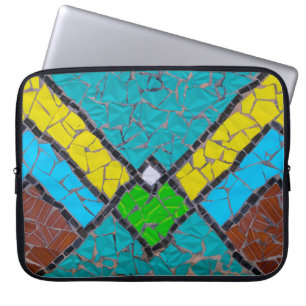 Gelbe, aquamarine und braune Mosaikkunst Laptopschutzhülle