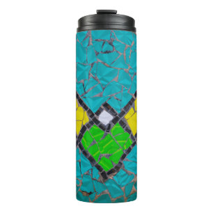 Gelbe, aquamarine und braune Mosaikkunst Thermosbecher