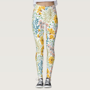 Gelbe, Aquamarine und rosa Frühlingsblumen Legging Leggings