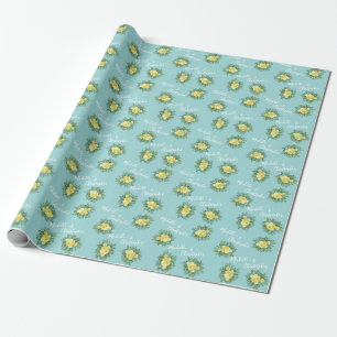 Gelbe & Aquamarinfarbene Vintage-Frühlingsblumen-H Geschenkpapier