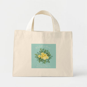 Gelbe & Aquamarinfarbene Vintage-Frühlingsblumen-H Mini Stoffbeutel