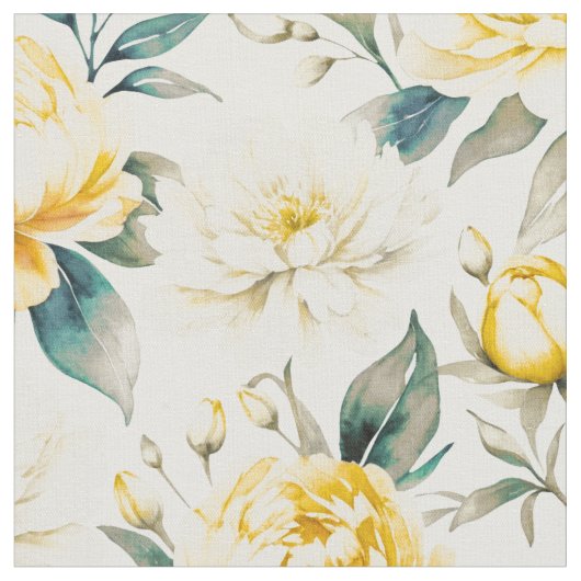 Gelbe Aquarell-Blumen Botanical Stoff (Nahaufnahme)