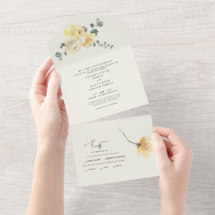 Gelbe Aquarell-Blumen-Cream-Hochzeit All In One Einladung