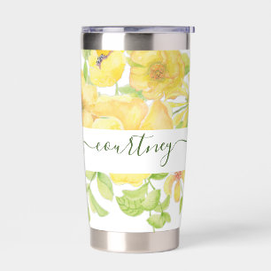Gelbe Aquarell-Blumen personalisiert Thermobecher