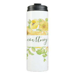 Gelbe Aquarell-Blumen personalisiert Thermosbecher
