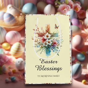 Gelbe Aquarell-Kreuz-Blumen Christliches Ostern Mittlere Geschenktüte