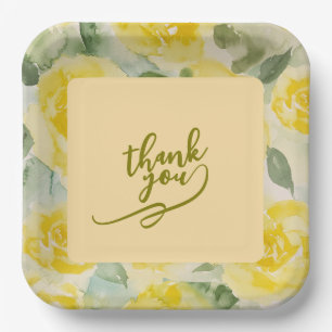 Gelbe Aquarell-Rosen-Blumenmuster-Papierplatte Pappteller
