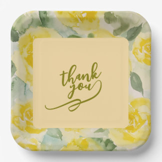 Gelbe Aquarell-Rosen-Blumenmuster-Papierplatte Pappteller