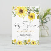 Gelbe Aquarell-Sonnenblumen Babydusche Einladung (Stehend Vorderseite)