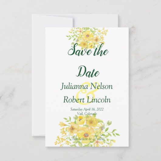 Gelbe Aquarellblume Save the Date Einladung (Vorderseite)