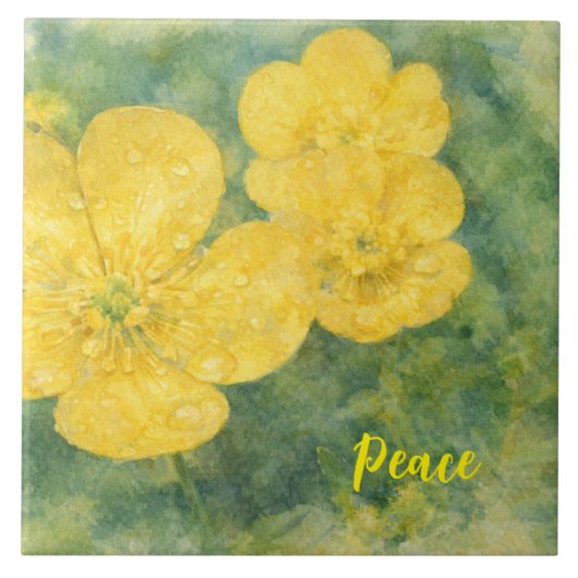 Gelbe Aquarellblumen Fliese (Vorderseite)