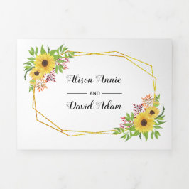 Gelbe Aquarellblumen, Hochzeit mit Typografie Dreifach Gefaltete Einladung