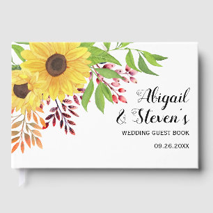 Gelbe Aquarellblumen, Hochzeit mit Typografie Gästebuch