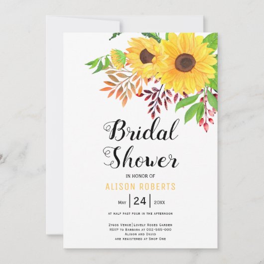 Gelbe Aquarellblumen Hochzeitssorgen Brautparty Einladung (Vorderseite)