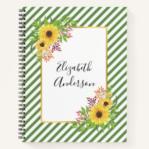 Gelbe Aquarellblumen, Rahmen und Streifen Notizblock