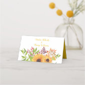Gelbe Aquarellblumen und Blätter Hochzeit Platzkarte (Rückseite)