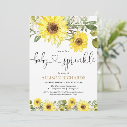 Gelbe Aquarellblüten Babysprinkle Einladung (Stehend Vorderseite)