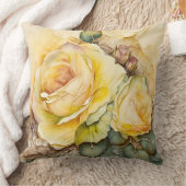 Gelbe Aquarellfarbe Rose vergrößert Kissen (Decke)