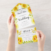 Gelbe Aquarellfarben-Blume, Blütenwerk All In One Einladung (Abreißen)