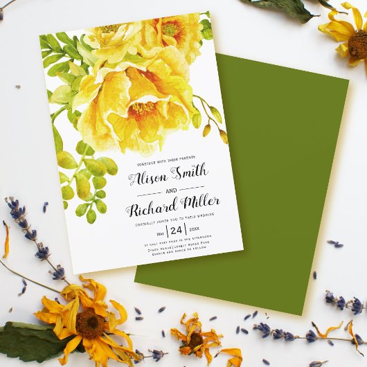 Gelbe Aquarellfarben-Blume Hochzeit Einladung