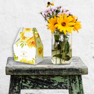 Gelbe Aquarellfarben Blume und Blätter Hochzeit Geschenkschachtel