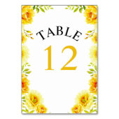 Gelbe Aquarellfarben Blume und Blätter Hochzeit Tischnummer (Rückseite)