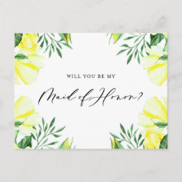 Gelbe Aquarellfarben Rose meine Trauzeugin Einladungspostkarte