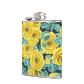 Gelbe Aquarellfarben-Rose mit Blätter und Knospen Flachmann (Links)