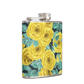 Gelbe Aquarellfarben-Rose mit Blätter und Knospen Flachmann (Rechts)