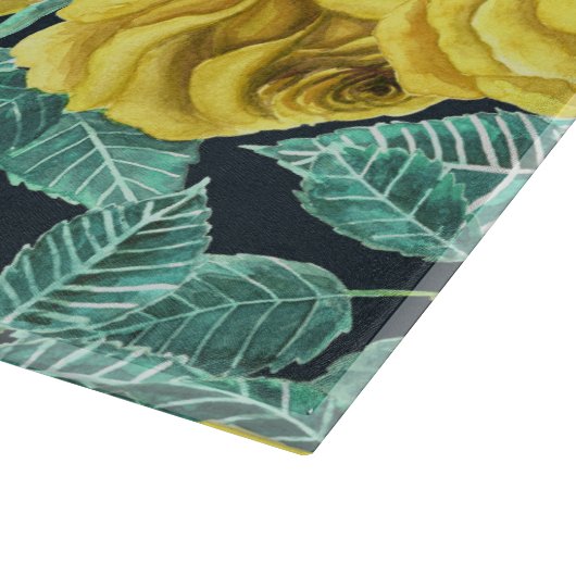 Gelbe Aquarellfarben-Rose mit Blätter und Knospen Schneidebrett (Ecke)