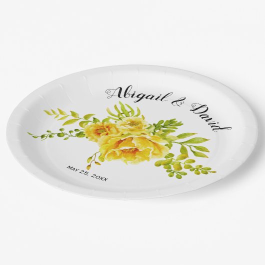 Gelbe Aquarellkaktus Blume Pappteller (Schrägansicht)