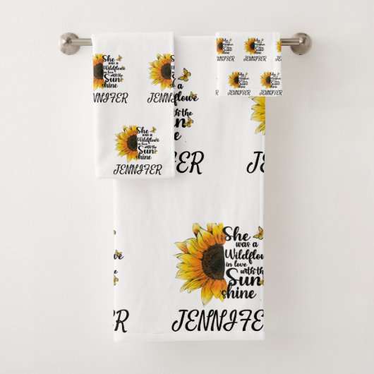 Gelbe Aquarellsonnenblumen - Liebe Zitat Badhandtuch Set (Insitu)