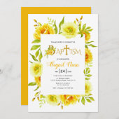 Gelbe Aquarelltaufe Blume Einladung (Vorne/Hinten)