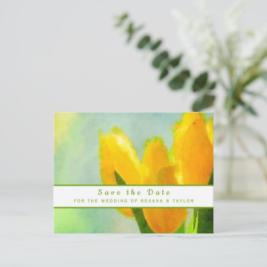 Gelbe Aquarelltücher Hochzeit Sichern Sie das Datu Postkarte (Stehend Vorderseite)